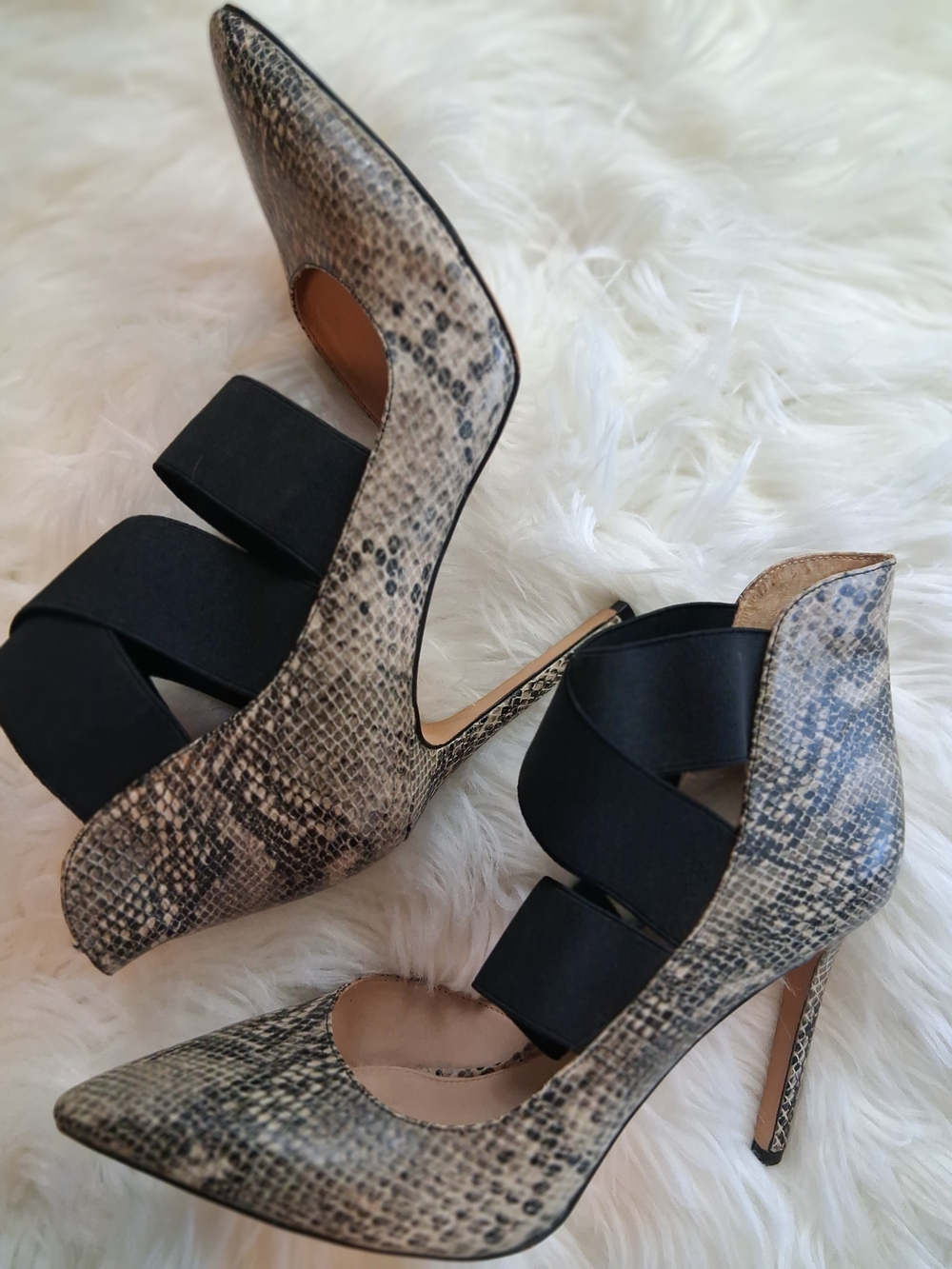 Steve Madden Snake Print Pointed Toe Heels with Black Straps